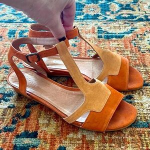 Adorable Ankle Strap Peach and Orange Sessun Suede Sandals Size 9